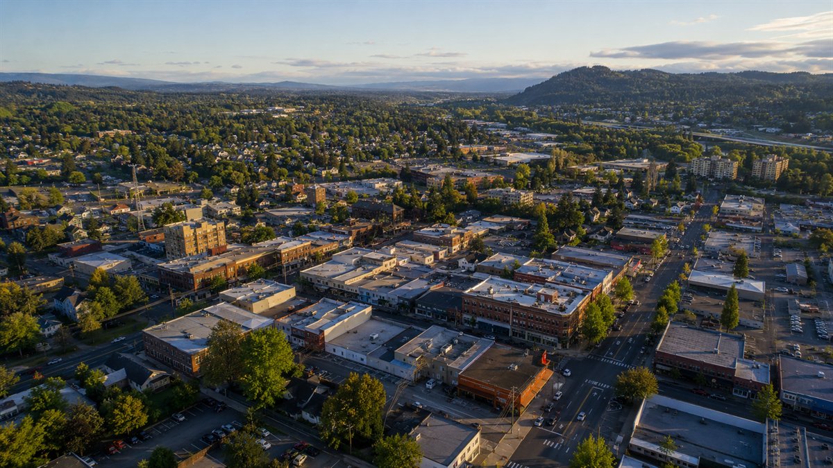 Aerial photo of downtown Auburn in the Green River Valley