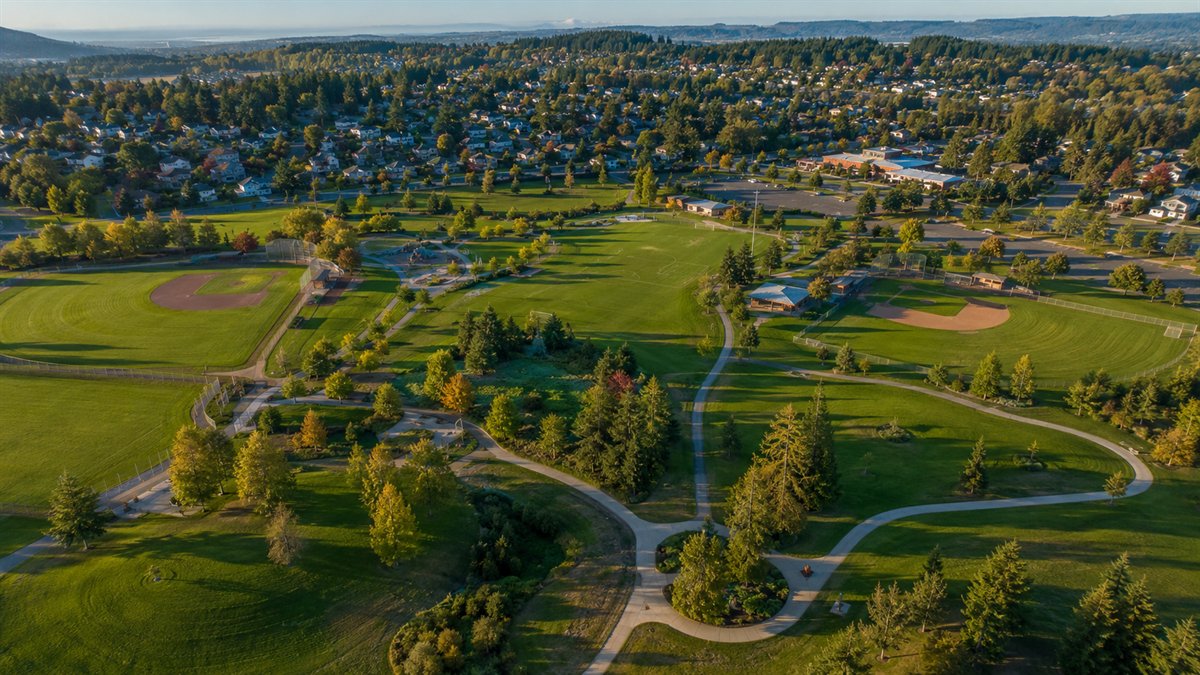 Aerial photo of Covington Community Park and its sports fields