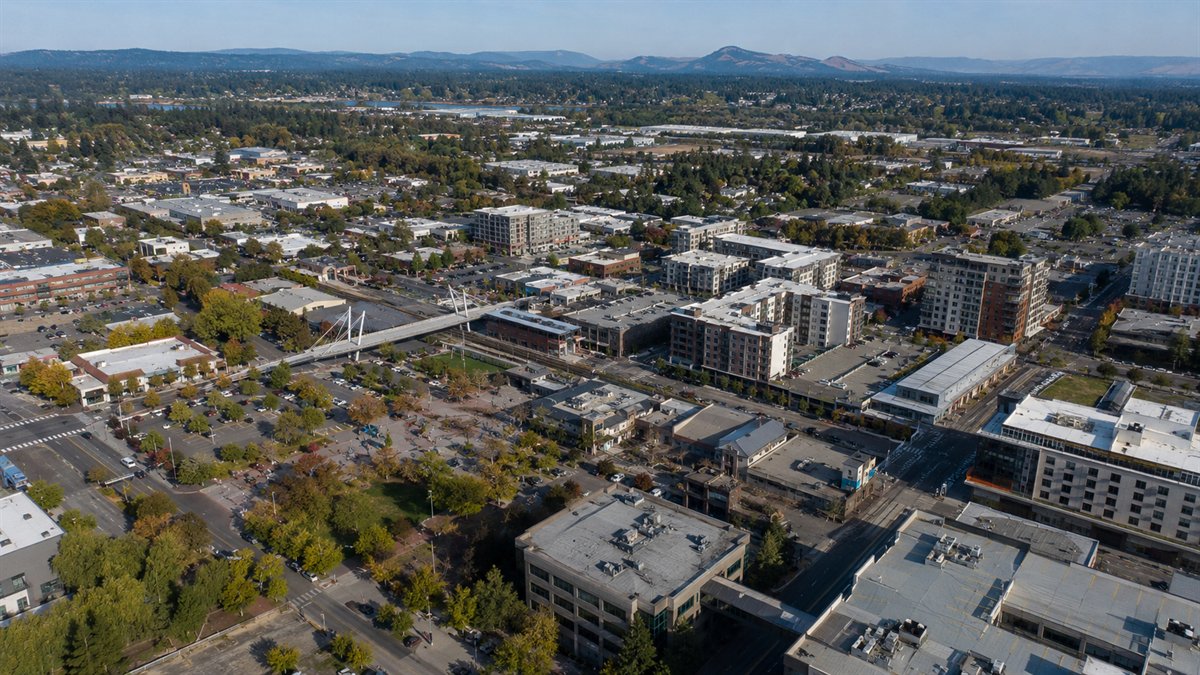 Aerial photo of downtown Kent and Kent Station