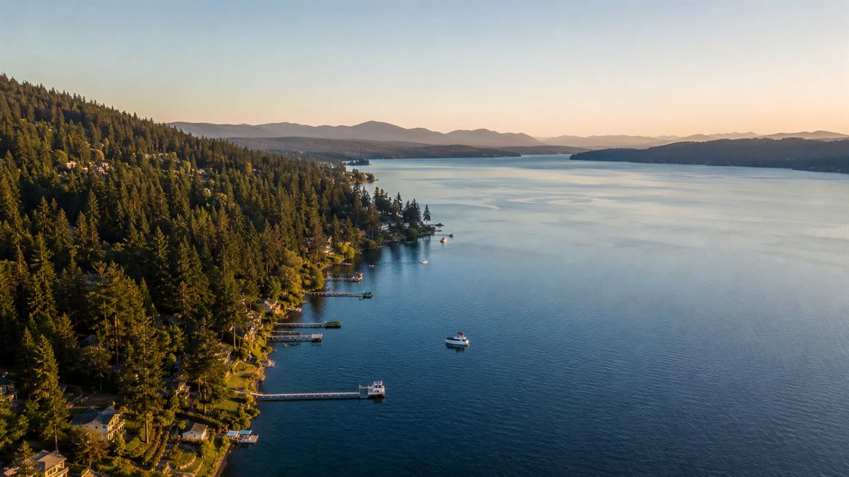 Aerial photo of the Lake Sammamish shoreline near Sammamish