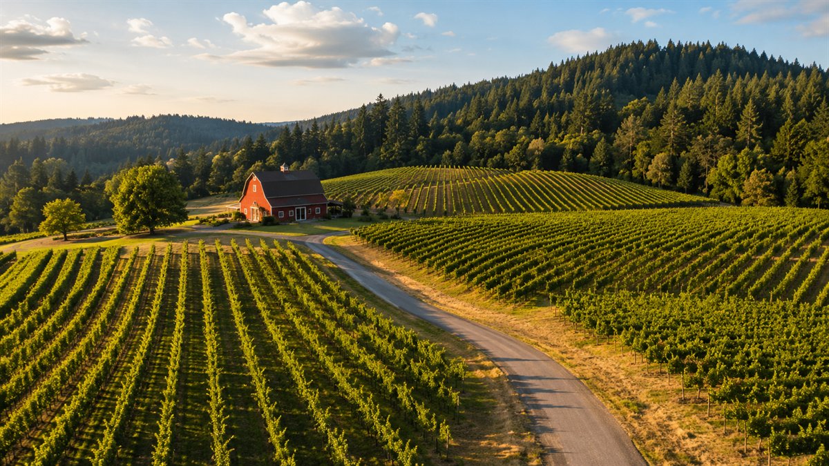 Aerial photo of Sammamish Valley vineyards and wineries in Woodinville