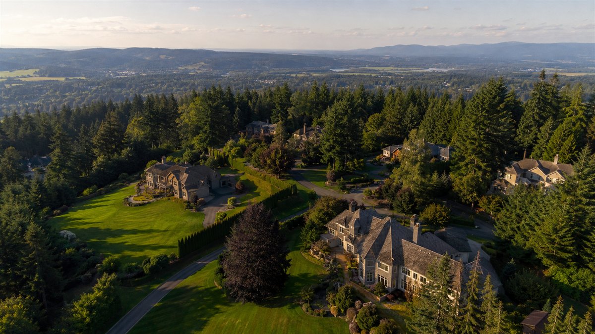 Aerial photo of Hollywood Hill wooded estates in Woodinville